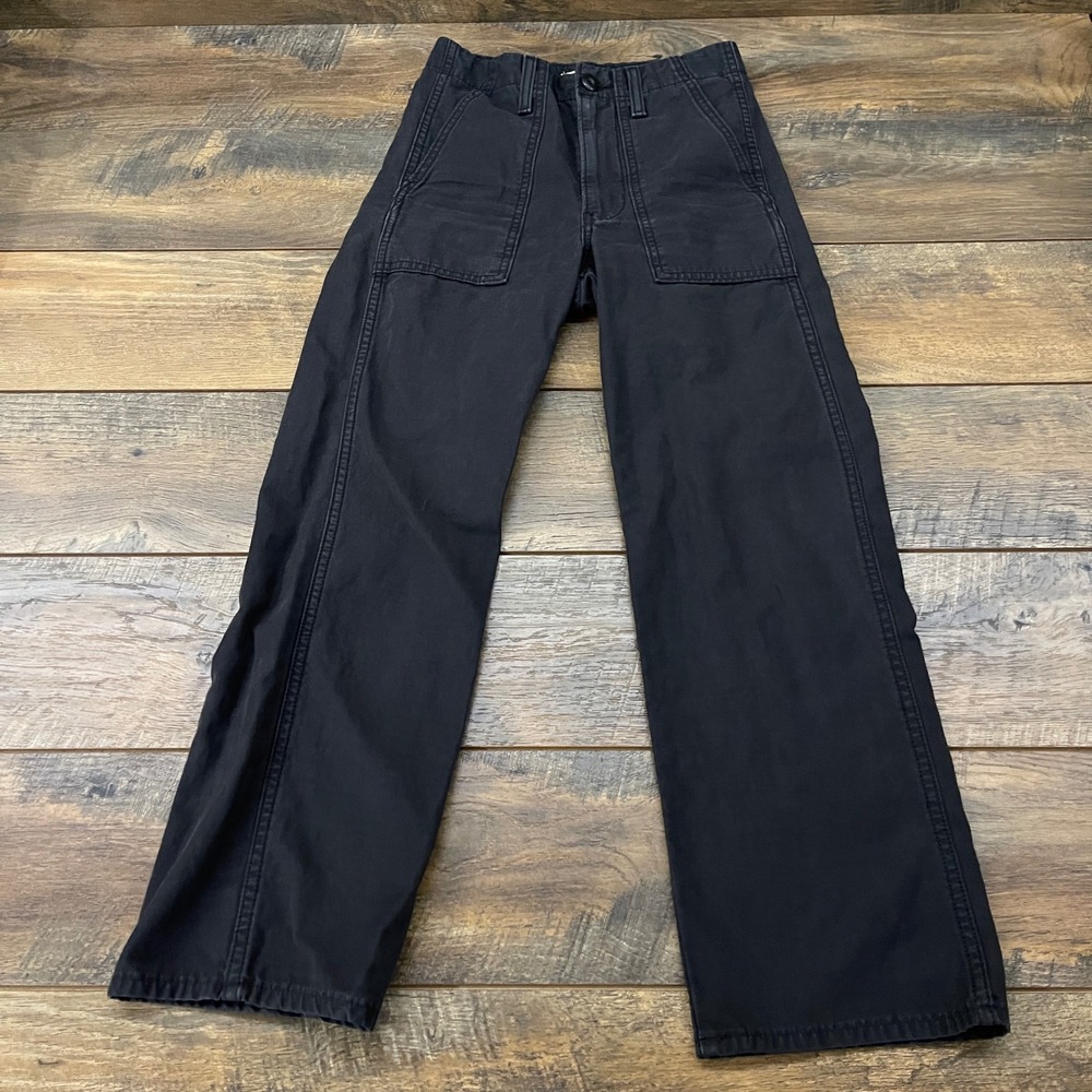 Levis Premium Ribcage Straight Black Utility Patch Pocket Pants 24 Cotton Grunge